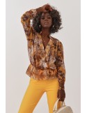 Envelope blouse with plant motifs, mustard 02048 - Online store - Boutique